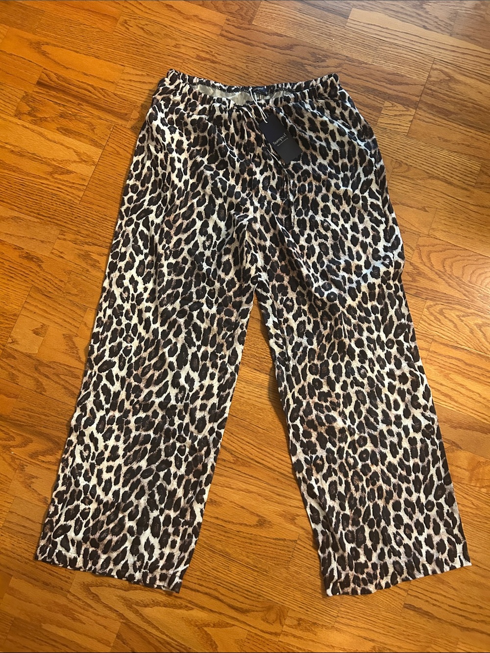 Wide Leg Leopard Print Pants - Brown/Cream